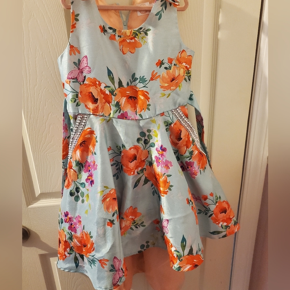 mint Spring floral formal sequin sleeveless high low dress size 7